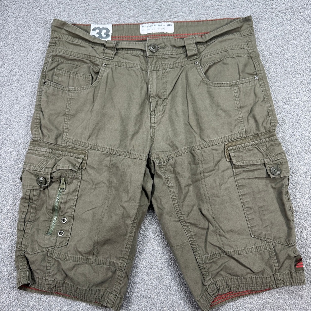 Projek Raw Cargo Shorts Men's Sz 33 Army Green Baggy Fit Rugged Utility Y2K